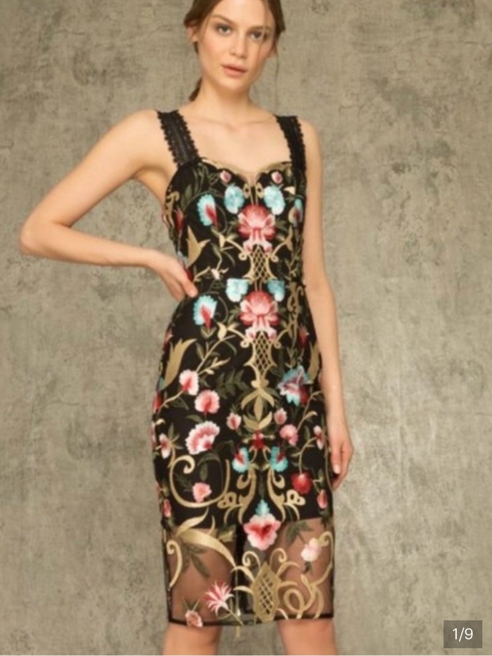 Bronx and Banco Black Floral Embroidered Midi Dress Size Small / 4